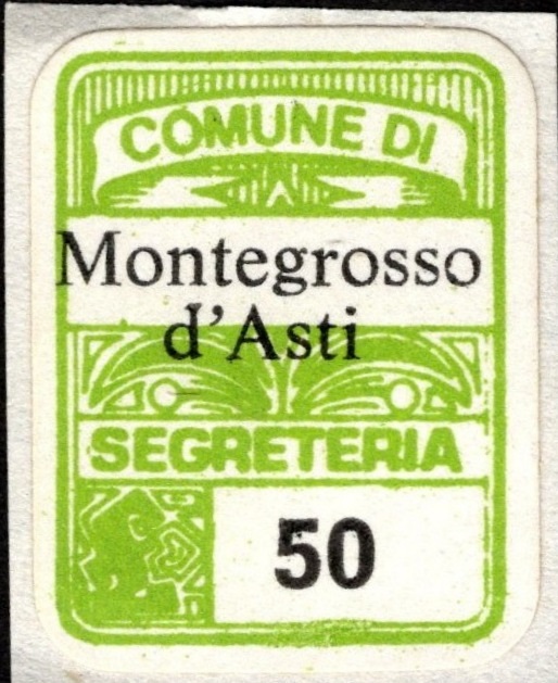 Marca da Bollo del Comune di MONTEGROSSO D´ASTI su Carta Bianca di dimensioni 19 x 30 mm
