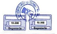 Marca da Bollo del Comune di MONTEGROTTO TERME su Carta Bianca di dimensioni 19 x 13 mm