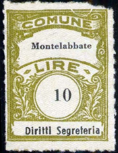 Marca da Bollo del Comune di MONTELABBATE su Carta Bianca di dimensioni 22 x 29,5 mm