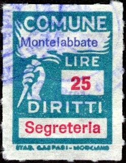 Marca da Bollo del Comune di MONTELABBATE su Carta Bianca Sottile di dimensioni 18 X 25,5 mm