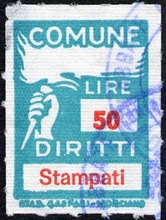 Marca da Bollo del Comune di MONTELABBATE su Carta Bianca Sottile di dimensioni 18 X 25,5 mm