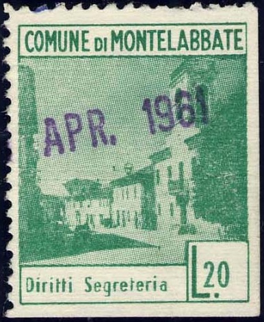 Marca da Bollo del Comune di MONTELABBATE su Carta Bianca Sottile di dimensioni 23,5 x 28,5 mm