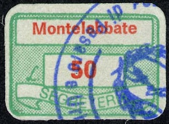 Marca da Bollo del Comune di MONTELABBATE su Carta Bianca di dimensioni 20,5 x 14 mm