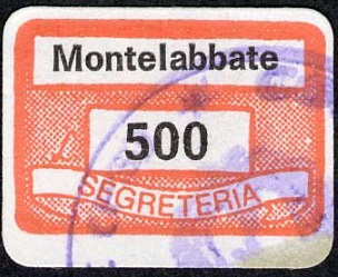 Marca da Bollo del Comune di MONTELABBATE su Carta Bianca di dimensioni 19,5 x 13 mm