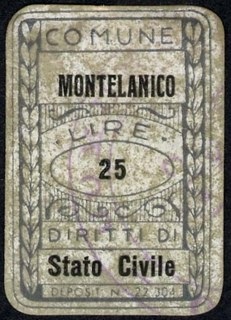 Marca da Bollo del Comune di MONTELANICO su Carta Bianca di dimensioni 22 x 28 mm