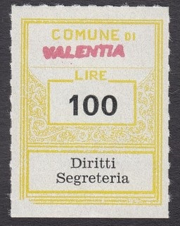 Marca da Bollo del Comune di VIBO VALENTIA su Carta Bianca di dimensioni 22 x 28,5 mm