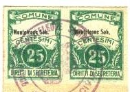Marca da Bollo del Comune di MONTELEONE SABINO su Carta Bianca Sottile di dimensioni 22 x 29,5 mm