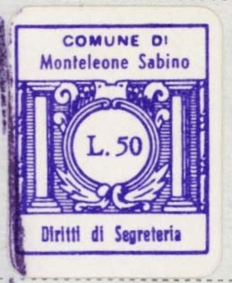 Marca da Bollo del Comune di MONTELEONE SABINO su Carta Bianca di dimensioni 21 x 25 mm