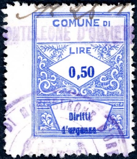 Marca da Bollo del Comune di MONTELEONE D´ ORVIETO su Carta Bianca di dimensioni 22 x 29 mm