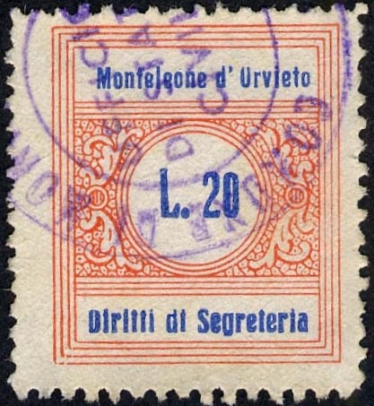 Marca da Bollo del Comune di MONTELEONE D´ ORVIETO su Carta Bianca Sottile di dimensioni 22 x 26 mm