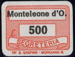 Marca da Bollo del Comune di MONTELEONE D´ ORVIETO su Carta Bianca di dimensioni 19 x 14,5 mm