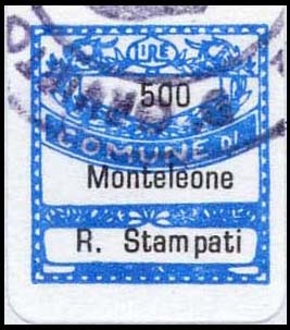 Marca da Bollo del Comune di MONTELEONE D´ ORVIETO su Carta Bianca di dimensioni 19 x 21 mm