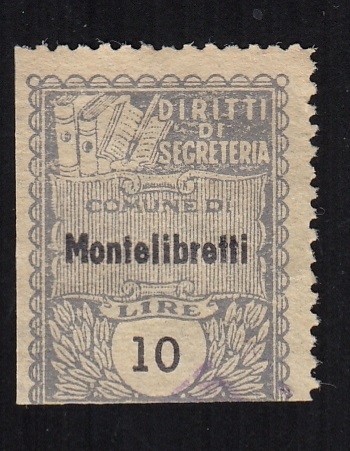 Marca da Bollo del Comune di MONTELIBRETTI su Carta Bianca di dimensioni 21 X 27 mm