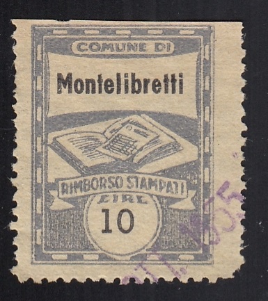 Marca da Bollo del Comune di MONTELIBRETTI su Carta Bianca di dimensioni 21 X 27 mm