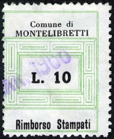 Marca da Bollo del Comune di MONTELIBRETTI su Carta Bianca Sottile di dimensioni 23 x 29 mm