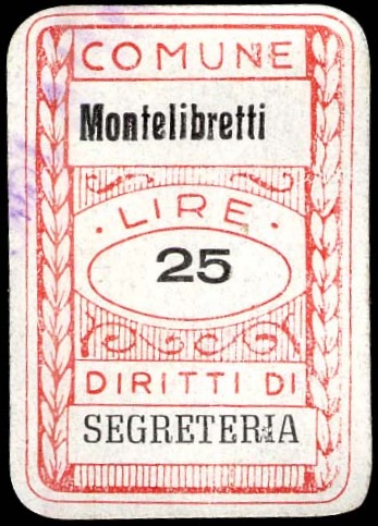 Marca da Bollo del Comune di MONTELIBRETTI su Carta Bianca di dimensioni 20 x 30 mm