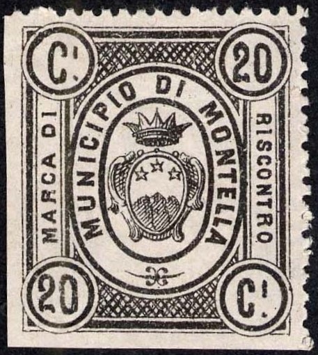 Marca da Bollo del Comune di MONTELLA su Carta Bianca Sottile di dimensioni 25,5 x 30 mm