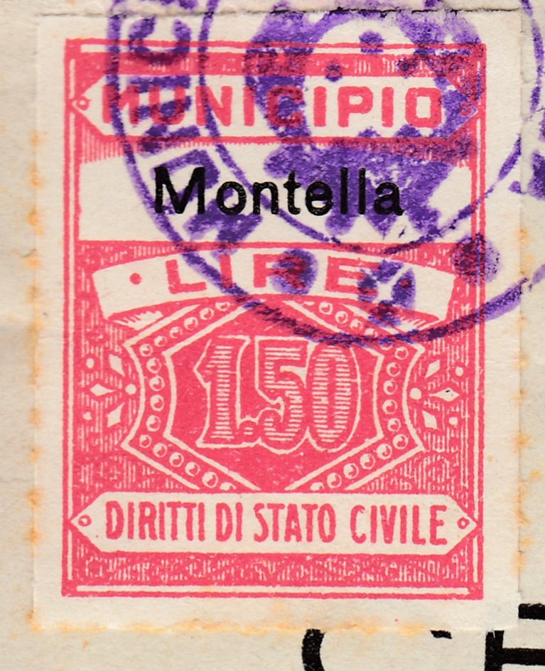 Marca da Bollo del Comune di MONTELLA su Carta Bianca Sottile di dimensioni 22 x 29 mm