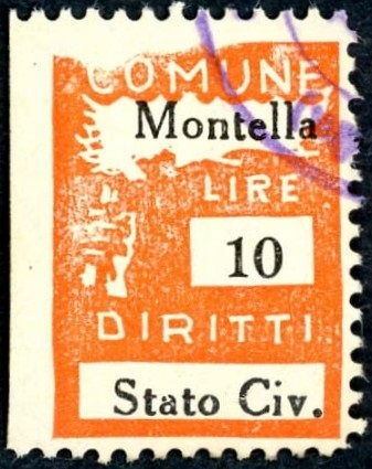 Marca da Bollo del Comune di MONTELLA su Carta Bianca Sottile di dimensioni 18 x 25 mm