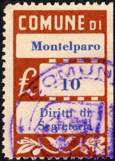 Marca da Bollo del Comune di MONTELPARO su Carta Bianca Sottile di dimensioni 20 x 28 mm