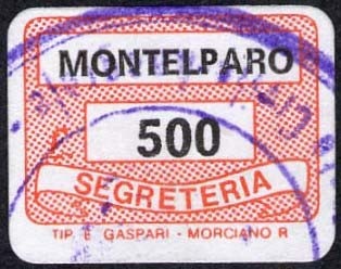 Marca da Bollo del Comune di MONTELPARO su Carta Bianca di dimensioni 19 x 14 mm