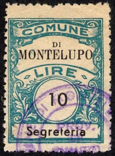 Marca da Bollo del Comune di MONTELUPO ALBESE su Carta Bianca di dimensioni 22,5 x 29 mm