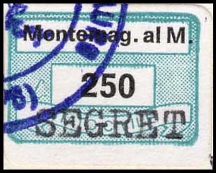 Marca da Bollo del Comune di MONTEMAGGIORE AL METAURO su Carta Bianca di dimensioni 19 x 14 mm