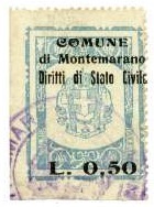 Marca da Bollo del Comune di MONTEMARANO su Carta Bianca Sottile di dimensioni 26 x 35 mm