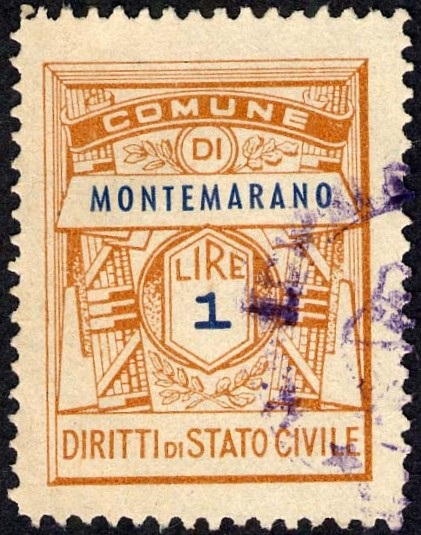 Marca da Bollo del Comune di MONTEMARANO su Carta Bianca di dimensioni 22 x 29 mm