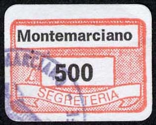 Marca da Bollo del Comune di MONTEMARCIANO su Carta Bianca di dimensioni 19 x 13 mm