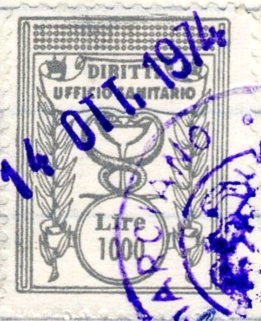 Marca da Bollo del Comune di MONTEMARCIANO su Carta Bianca di dimensioni 20 x 26 mm