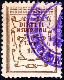 Marca da Bollo del Comune di MONTEMARCIANO su Carta Bianca di dimensioni 20 x 26 mm
