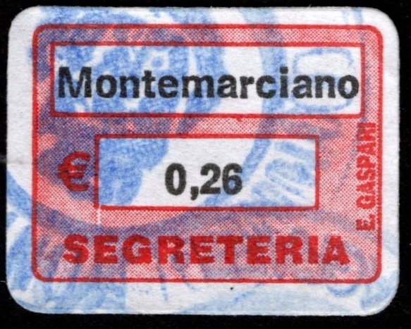 Marca da Bollo del Comune di MONTEMARCIANO su Carta Bianca di dimensioni 20 x 14 mm