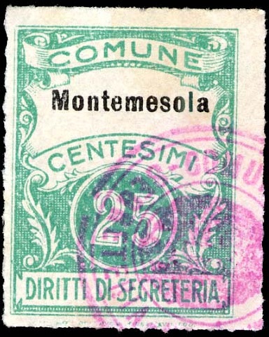 Marca da Bollo del Comune di MONTEMESOLA su Carta Bianca Sottile di dimensioni 22,5 x 29 mm