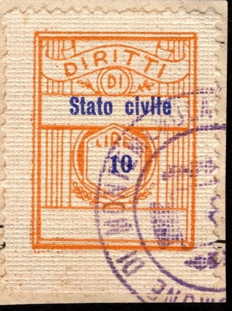 Marca da Bollo del Comune di MONTEMESOLA su Carta Bianca Sottile di dimensioni 22,5 x 29 mm