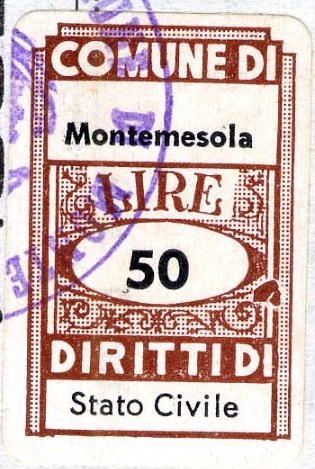 Marca da Bollo del Comune di MONTEMESOLA su Carta Bianca di dimensioni mm