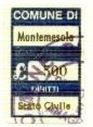 Marca da Bollo del Comune di MONTEMESOLA su Carta Bianca di dimensioni 15,5 x 24,5 mm