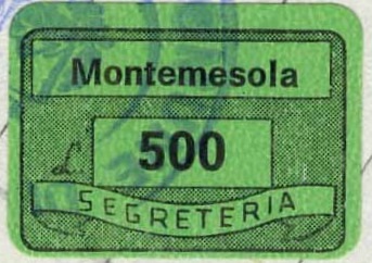 Marca da Bollo del Comune di MONTEMESOLA su Carta Colorata di dimensioni 20 x 14 mm