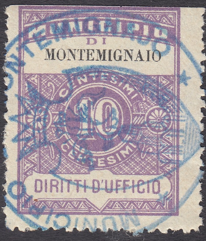 Marca da Bollo del Comune di MONTEMIGNAIO su Carta Bianca di dimensioni 23,5 X 30,5 mm