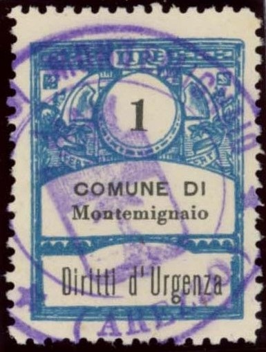 Marca da Bollo del Comune di MONTEMIGNAIO su Carta Bianca di dimensioni 21,5 x 28,5 mm