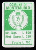 Marca da Bollo del Comune di MONTEMURLO su Carta Bianca di dimensioni 19 x 27 mm