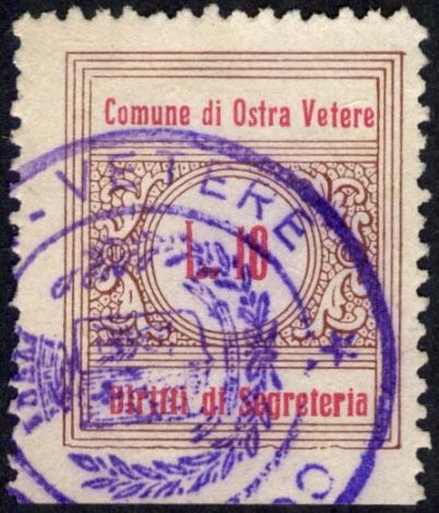Marca da Bollo del Comune di OSTRA VETERE su Carta Bianca di dimensioni 22 x 26 mm