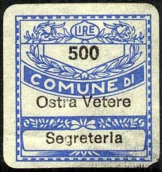 Marca da Bollo del Comune di OSTRA VETERE su Carta Bianca di dimensioni 19 x 21 mm
