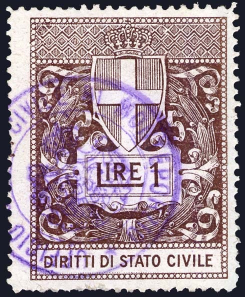 Marca da Bollo del Comune di MONTE PORZIO su Carta Bianca di dimensioni 28 x 26,5 mm