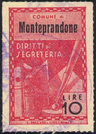 Marca da Bollo del Comune di MONTEPRANDONE su Carta Bianca Sottile di dimensioni 21 X 32 mm