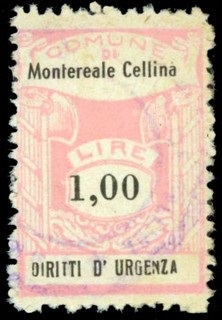 Marca da Bollo del Comune di MONTEREALE VALCELLINA su Carta Bianca di dimensioni 20 c 28 mm