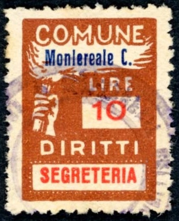 Marca da Bollo del Comune di MONTEREALE VALCELLINA su Carta Bianca Sottile di dimensioni 18,5 x 26 mm