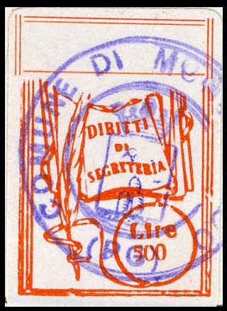 Marca da Bollo del Comune di MONTE RINALDO su Carta Bianca di dimensioni mm