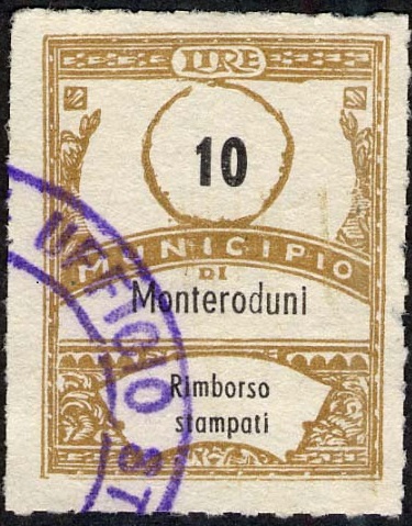 Marca da Bollo del Comune di MONTERODUNI su Carta Bianca Sottile di dimensioni 22 x 28,5 mm