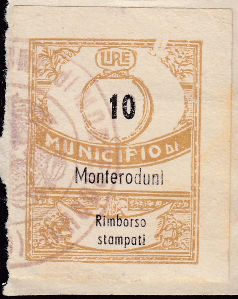 Marca da Bollo del Comune di MONTERODUNI su Carta Bianca Sottile di dimensioni 21 x 28 mm